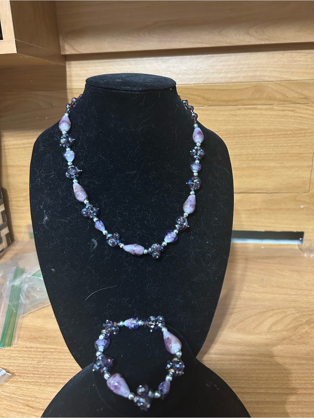 Purple Bead Necklace and Bracelet Set